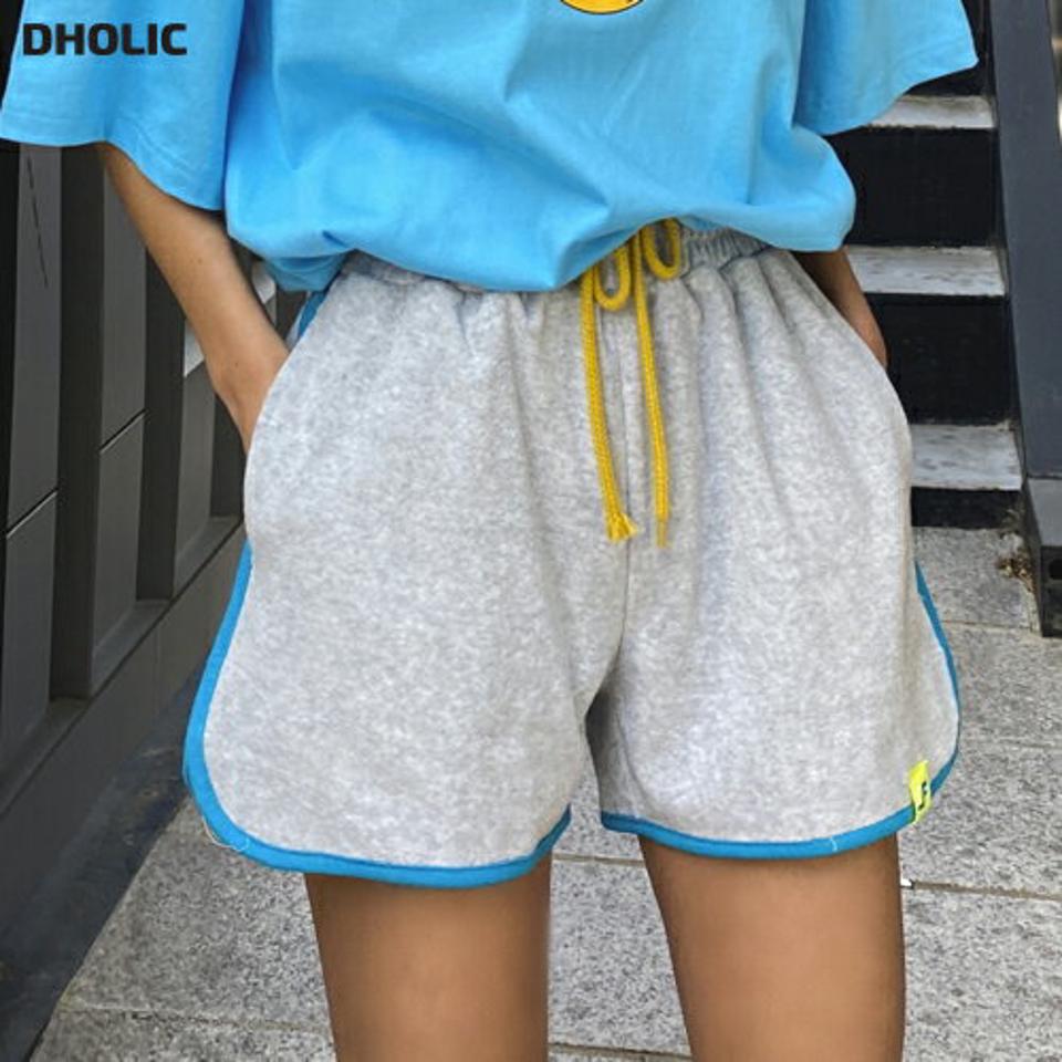 【マラソン特価】配色ラインイージーショートパンツ・p003122 レディース 【pt】 韓国ファッション ボトムス パンツ ショート丈 ハーフパンツ ハイウエスト ストリング リボン 配色ライン カラフル コットン 綿100 イージー 無地 デイリー 春 夏 カジュアル MKT セール