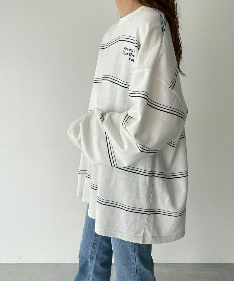 【ユニセックス】RCW BLUE LABEL(ブルーレーベル)"Pier 45 and 46 Park"刺繍リンガーヴィンテージボーダーロングTシャツ