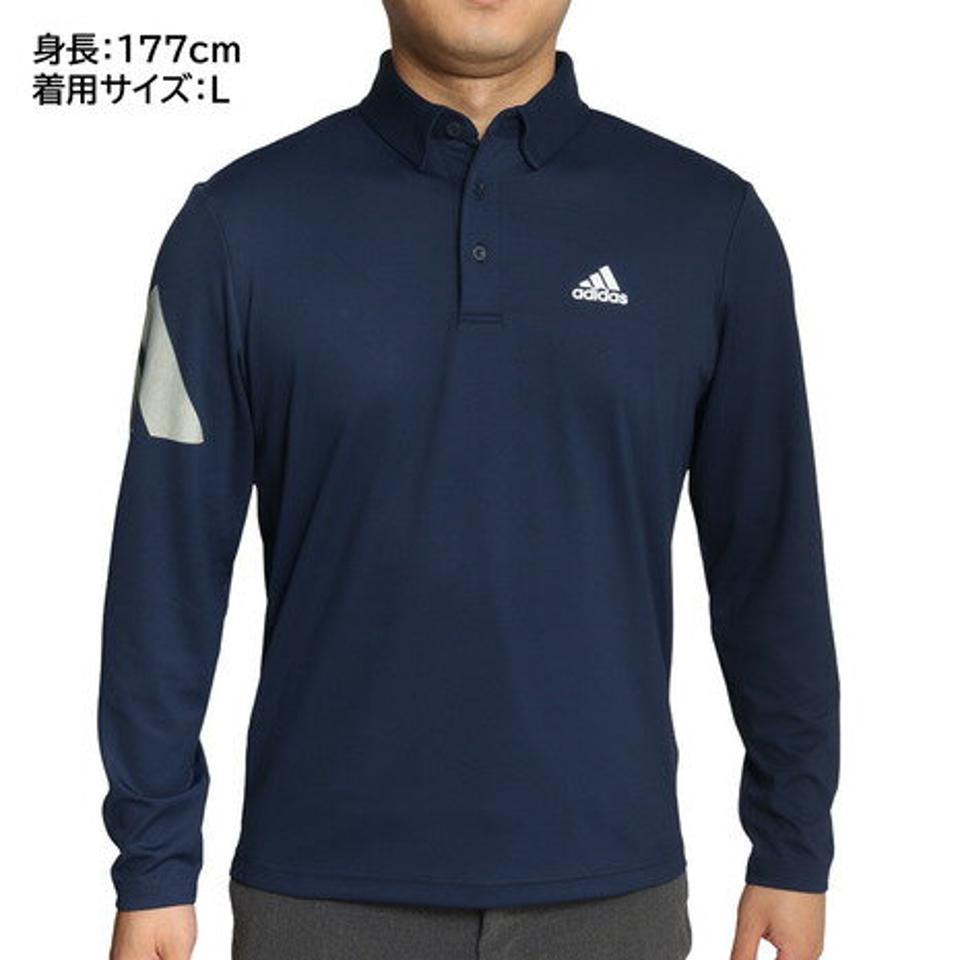 アディダス（ADIDAS）（メンズ）ゴルフウェア 吸湿 ビッグアディダスロゴ 長袖ストレッチボタンダウンシャツ P9739