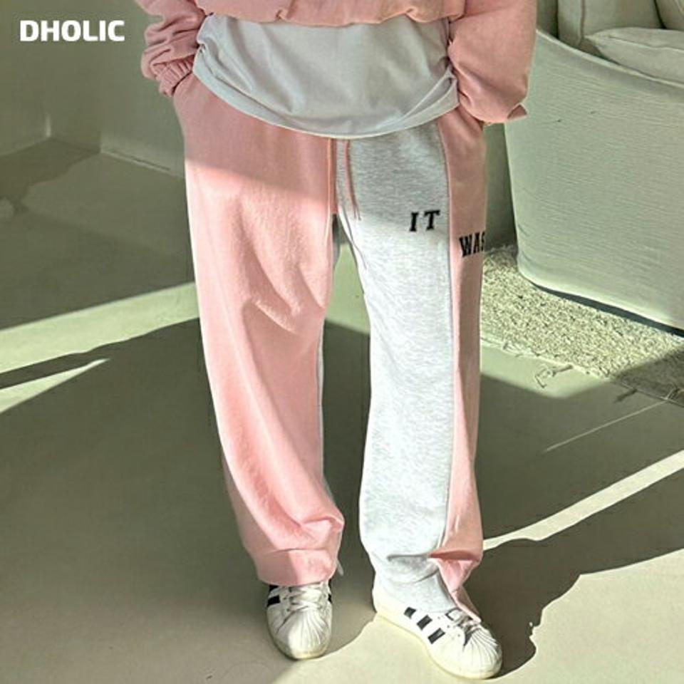 【送料無料】ドロスト配色ロゴスウェットパンツ・p002923 レディース 【pt】パンツ ロング丈 柄 模様 配色 ドロスト バイカラー ロゴ スウェット トレーナー ウエストゴム 秋 冬 カジュアル ラフ ゆったり 楽ちん 韓国ファッション MKT