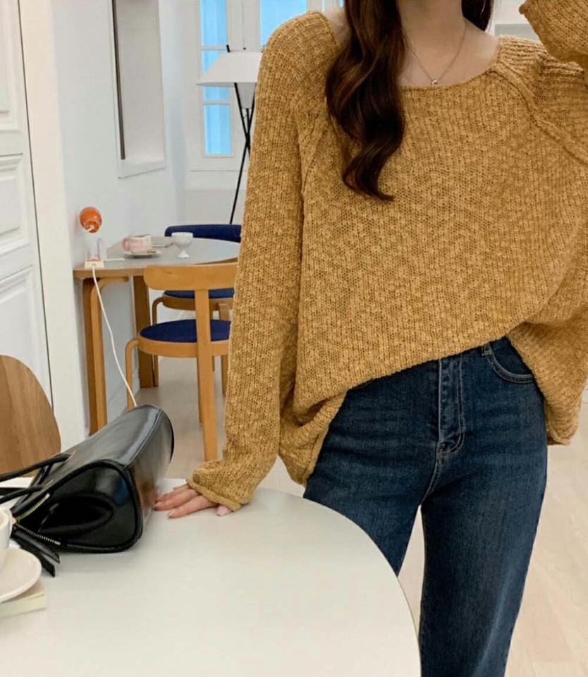 ボートネックラグランニット・p003319 レディース 【tops】トップス ニット セーター 長袖 柄 模様 ボートネック 鎖骨 デコルテ ラグラン ルーズ ドロップショルダー 秋 冬 カジュアル メランジ ゆったり ルーズ 韓国ファッション MKT