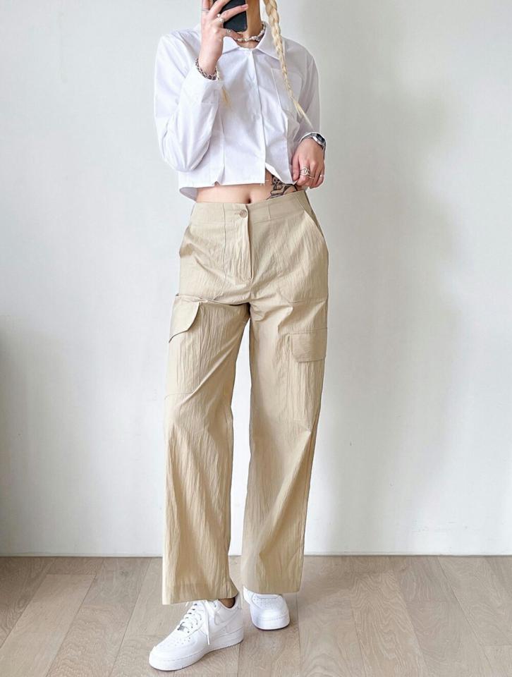 ナイロンカーゴパンツ・p003580 レディース 【pt】パンツ ロング丈 単色 無地 シンプル ベーシック カジュアル ラフ ナイロン 春 夏 秋 冬 カジュアル ラフ かっこいい 韓国ファッション MKT