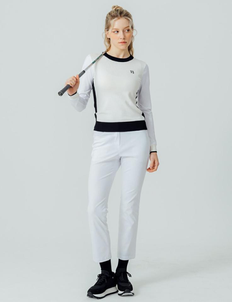 【送料無料】ボタンヘム配色パンツ・p003629 レディース 【pt】パンツ ロング丈 配色 柄 模様 シンプル ロングパンツ ヘム 秋 冬 カジュアル ラフ スポーツ スポーティ 運動 韓国ファッション MKT【GOLFWEAR ゴルフウェア】