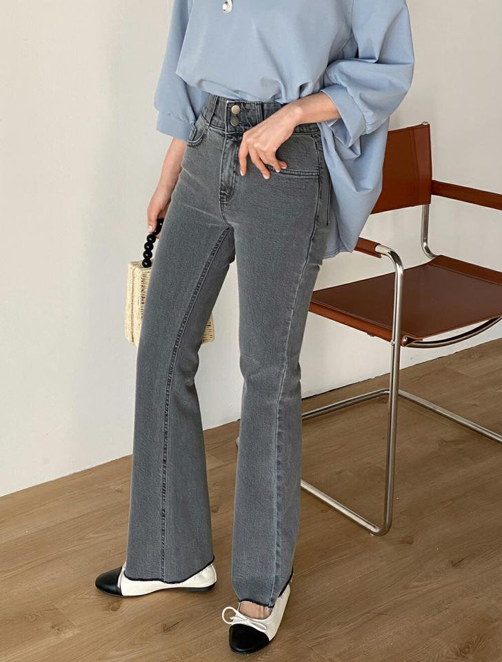 ツーボタンイージーフレアデニムパンツ・t00519 レディース 【pt】 韓国ファッション ボトムス デニム パンツ フレアパンツ 美脚 ツーボタン カットオフ スリム ハイウエスト ロング丈 カジュアル