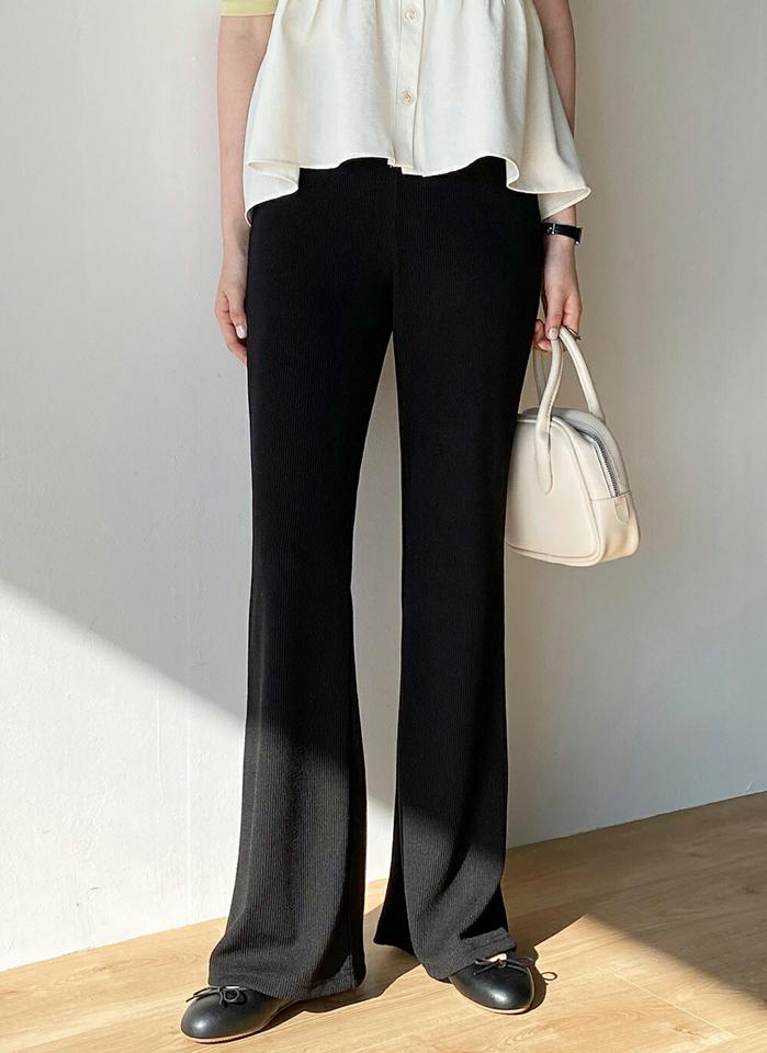 リブフレアイージーパンツ・t00518 レディース 【pt】 韓国ファッション パンツ ロング丈 イージーパンツ デイリー ウエストゴム フルレングス スリム フレアライン リブ　 カジュアル