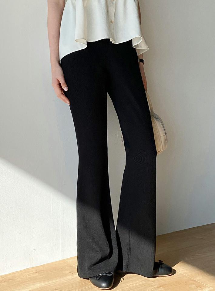 リブフレアイージーパンツ・t00518 レディース 【pt】 韓国ファッション パンツ ロング丈 イージーパンツ デイリー ウエストゴム フルレングス スリム フレアライン リブ　 カジュアル