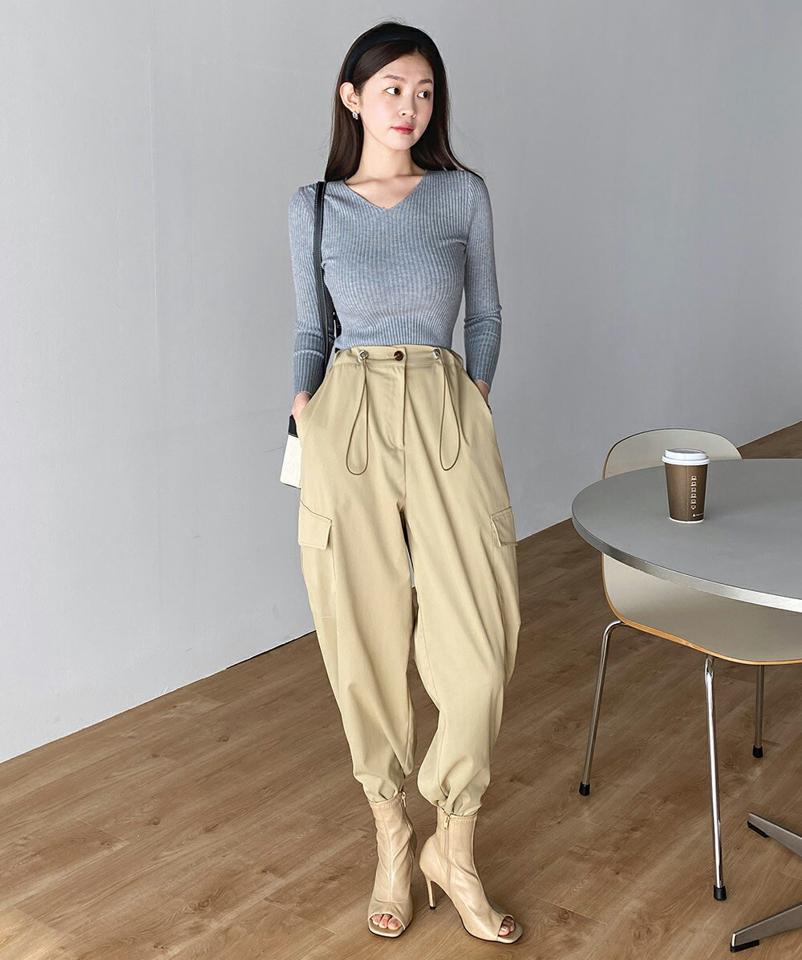 ドロストワイドカーゴパンツ・t00513 レディース 【pt】 韓国ファッション パンツ ボトムス ロング丈 カーゴパンツ ウエストボタン バックダーツ ワイド ストレート フルレングス ハイウエスト ドローストリング 春色 ストリート カジュアル