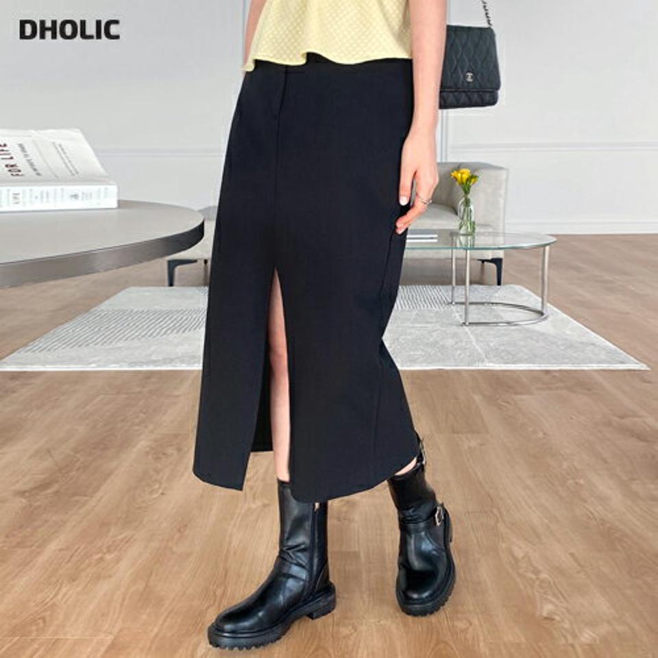 コットンIラインスリットスカート・t00514 レディース 【sk】 韓国ファッション ボトムス スカート ロング丈 ハイウエスト フロントスリット コットン 綿100 ディープスリット Iライン 無地 シンプル お出かけ モード 春 夏 カジュアル