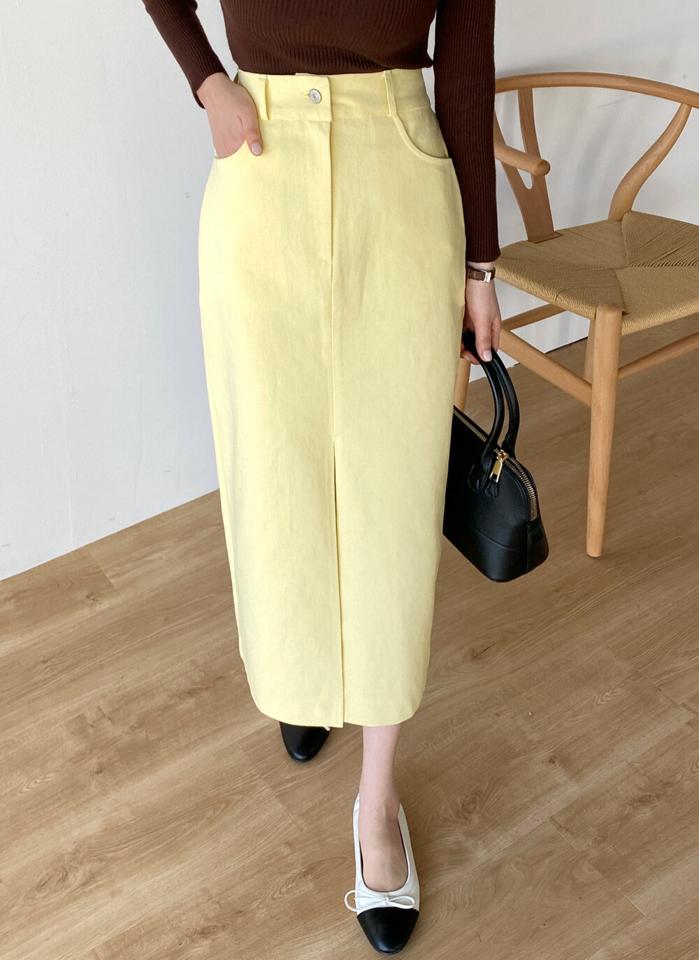 コットンIラインスリットスカート・t00514 レディース 【sk】 韓国ファッション ボトムス スカート ロング丈 ハイウエスト フロントスリット コットン 綿100 ディープスリット Iライン 無地 シンプル お出かけ モード 春 夏 カジュアル