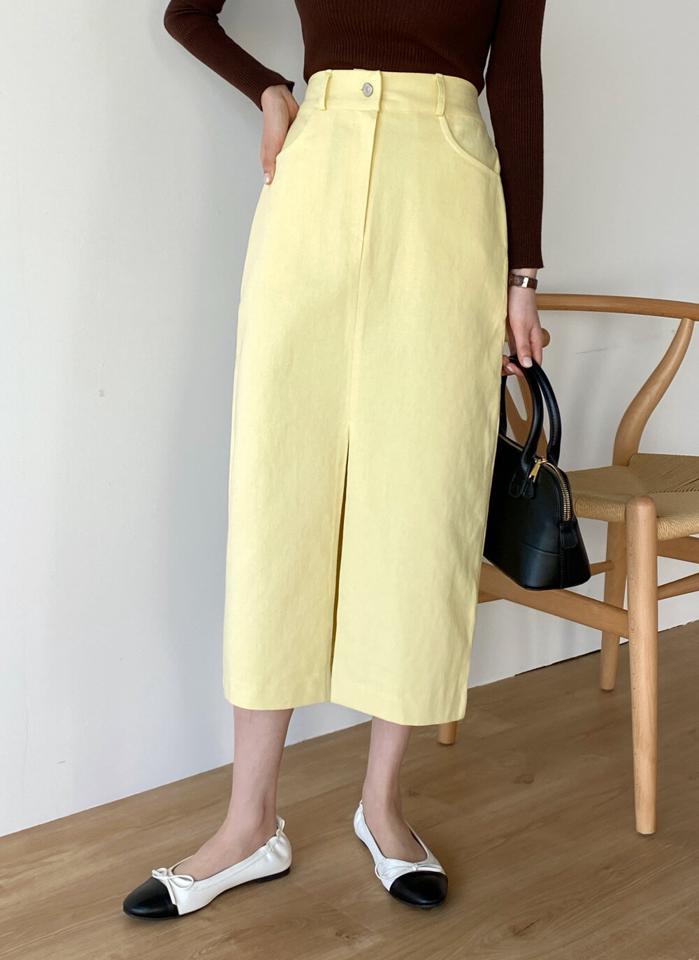 コットンIラインスリットスカート・t00514 レディース 【sk】 韓国ファッション ボトムス スカート ロング丈 ハイウエスト フロントスリット コットン 綿100 ディープスリット Iライン 無地 シンプル お出かけ モード 春 夏 カジュアル