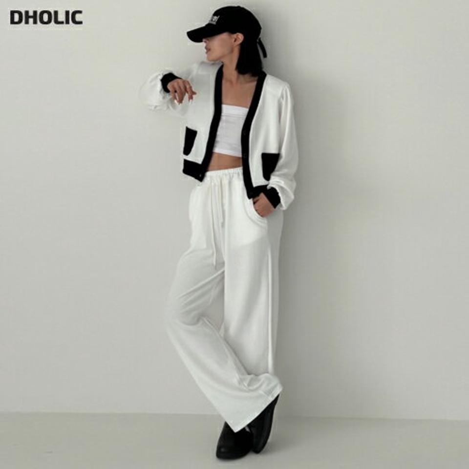 配色カーディガン&ドロストパンツSET・p003574 レディース 【pt】セットアップ セット setup カーディガン 長袖 柄 模様 配色 オープン ドロスト パンツ ロング丈 ワイド 秋 冬 カジュアル ラフ ゆったり 楽ちん モード 韓国ファッション MKT