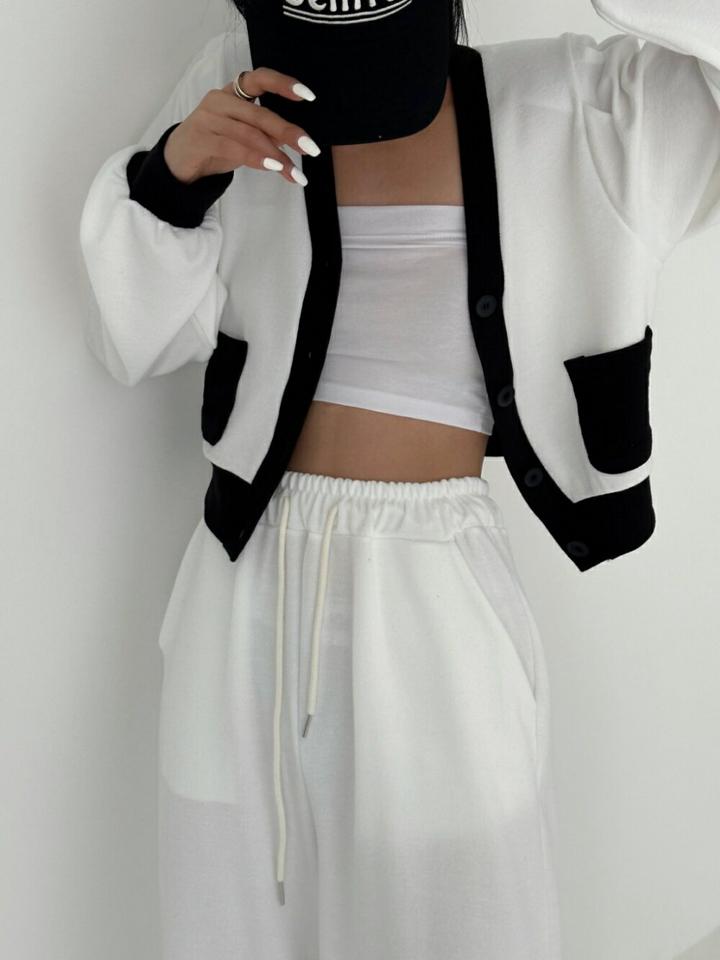 配色カーディガン&ドロストパンツSET・p003574 レディース 【pt】セットアップ セット setup カーディガン 長袖 柄 模様 配色 オープン ドロスト パンツ ロング丈 ワイド 秋 冬 カジュアル ラフ ゆったり 楽ちん モード 韓国ファッション MKT