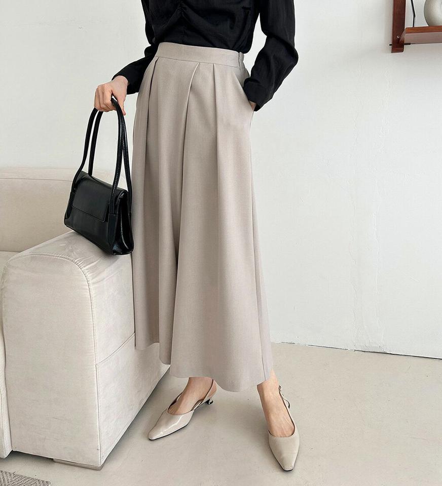 ワンタックフレアパンツ・p003585 レディース 【pt】パンツ ロング丈 単色 無地 シンプル ベーシック タック フレア ワイド 春 夏 秋 冬 楽ちん ウエストゴム イージー カジュアル かわいい 可愛い 韓国ファッション MKT