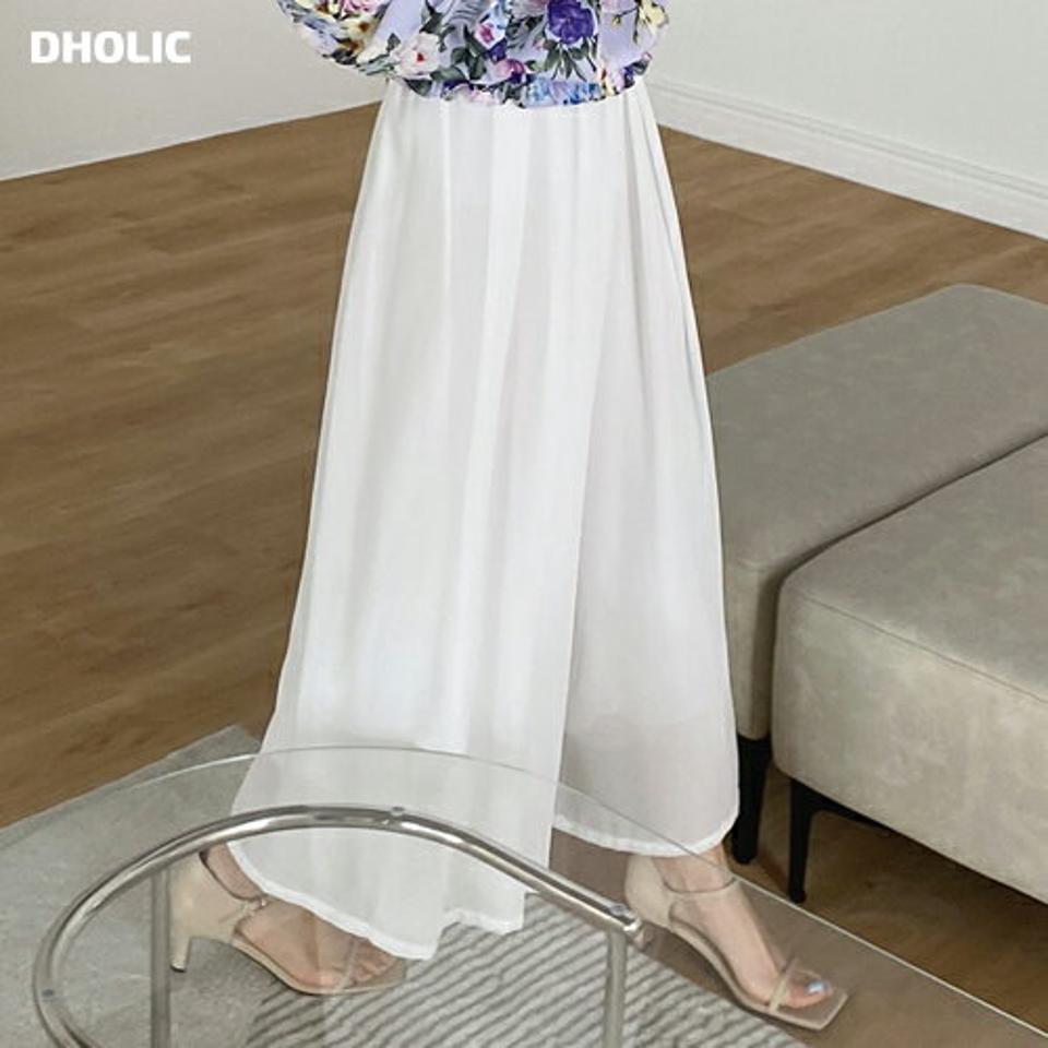 タックシフォンフレアパンツ・b00522 レディース 【pt】 韓国ファッション ボトムス パンツ ロング丈 9分丈 ハイウエスト タック シフォン フレア シアー 透け感 無地 デイリー 大人 お出かけ フェミニン 春 夏 カジュアル