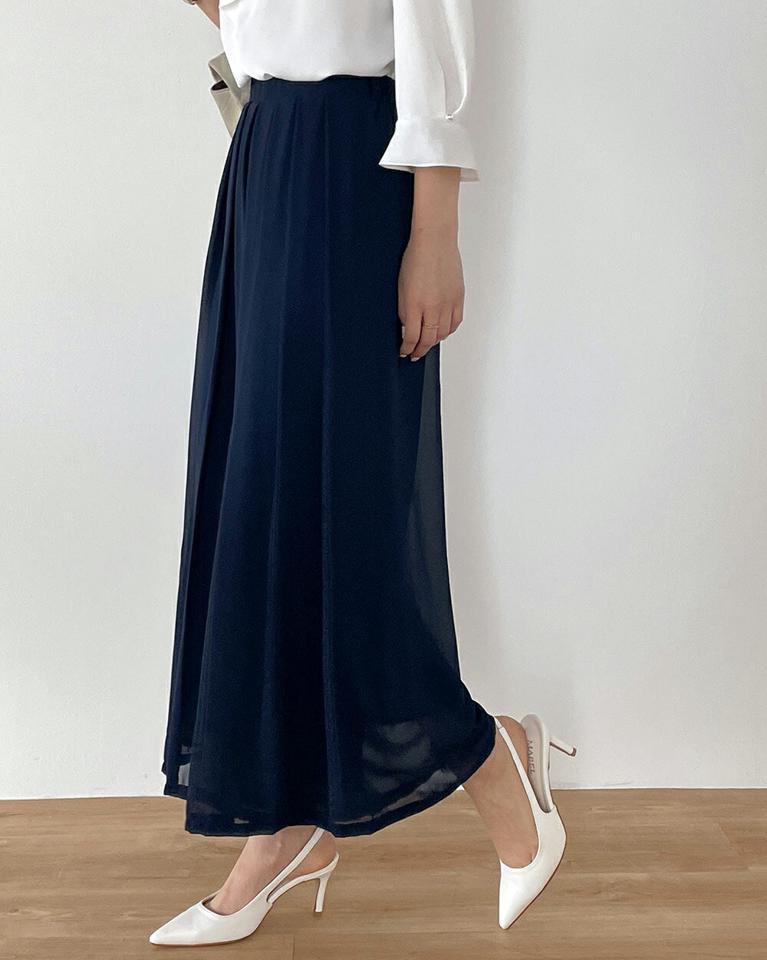 タックシフォンフレアパンツ・b00522 レディース 【pt】 韓国ファッション ボトムス パンツ ロング丈 9分丈 ハイウエスト タック シフォン フレア シアー 透け感 無地 デイリー 大人 お出かけ フェミニン 春 夏 カジュアル