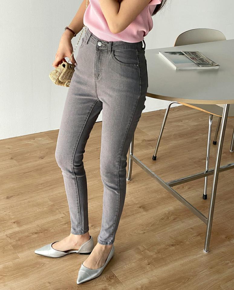 ステッチスキニーデニムパン・t00518 レディース 【pt】 韓国ファッション パンツ ボトムス スキニー デニム セミハイウエスト フィット ステッチ コントラスト 春 お出かけ カジュアル カジュアル