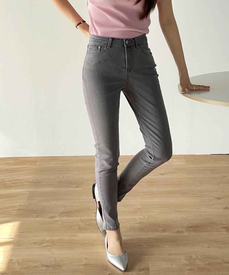 ステッチスキニーデニムパン・t00518 レディース 【pt】 韓国ファッション パンツ ボトムス スキニー デニム セミハイウエスト フィット ステッチ コントラスト 春 お出かけ カジュアル カジュアル