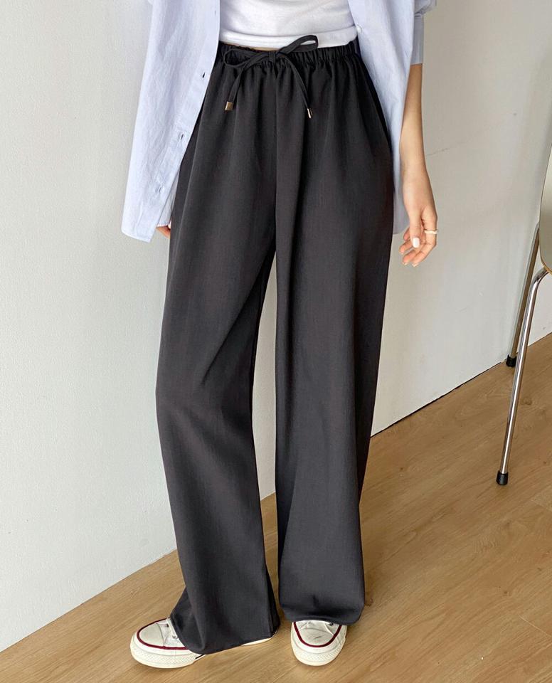 ドロストワイドパンツ・t00521 レディース 【pt】 韓国ファッション パンツ ボトムス ワイド ロング丈 着回し シンプル デイリー ストレート メランジカラー ハイウエスト 生地 春 オフィスカジュアル お出かけ カジュアル
