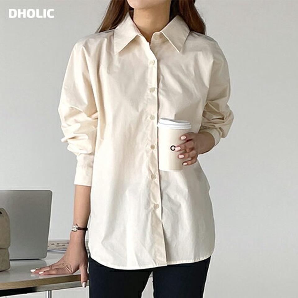 バックギャザーラウンドヘムシャツ・b00541 レディース 【tops】 韓国ファッション トップス シャツ カラーネック ドロップショルダー 長袖 バックギャザー サイドスリット シンプル デイリー お出かけ 春 レイヤード カジュアル