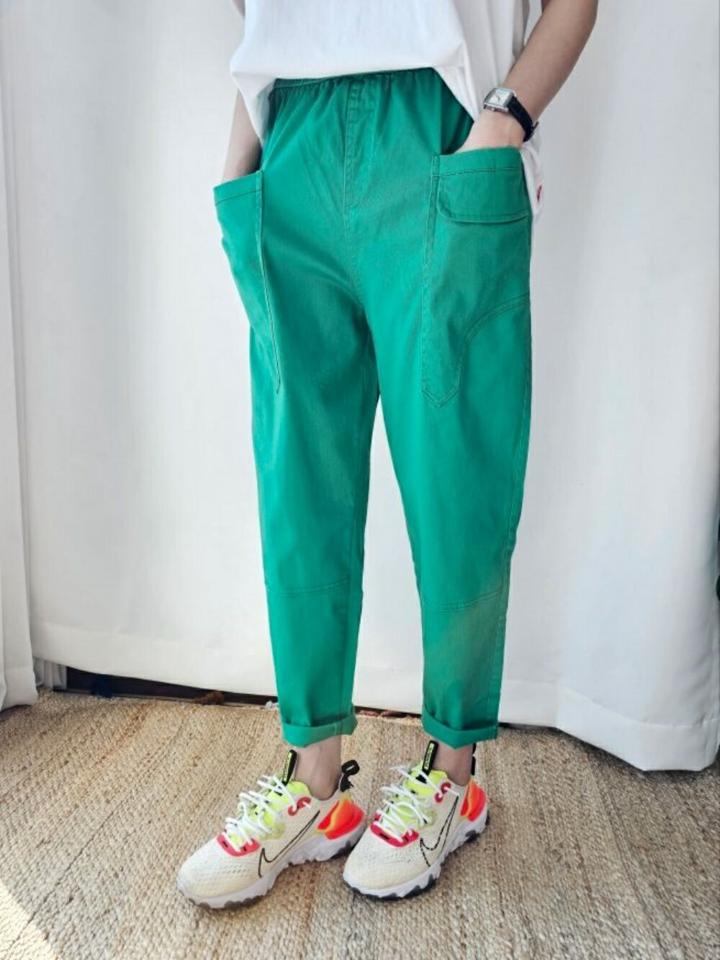 【マラソン特価】テーパードフラップポケットパンツ・p003722 レディース 【pt】パンツ ロング丈 単色 無地 シンプル ベーシック テーパード フラップ ポケット ロールアップ 春 夏 秋 冬 カジュアル ラフ カラーパンツ 韓国ファッション MKT セール