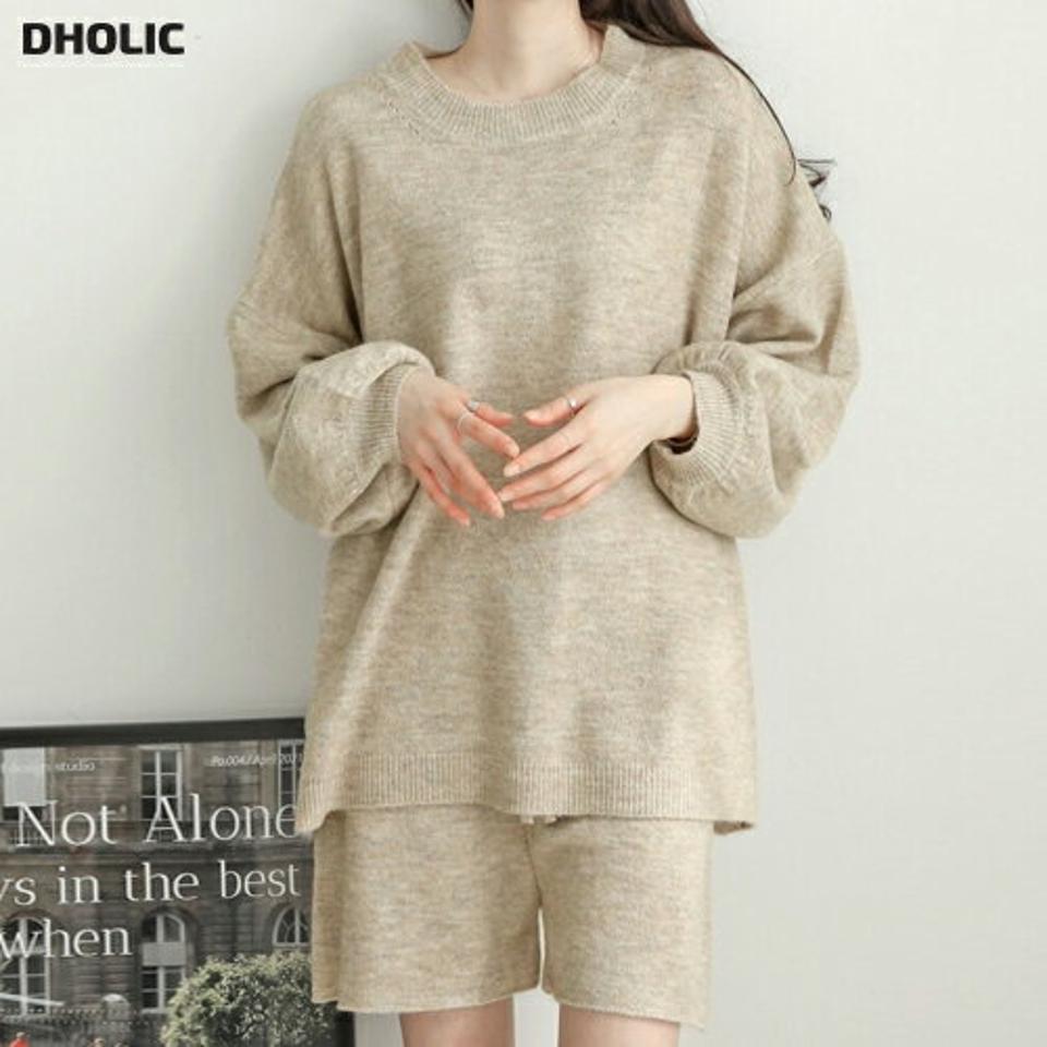 ウール混バルーンニット&ハーフパンツSET・p003839 レディース 【pt】トップス ニット セーター 長袖 柄 模様 メランジ ウール混 バルーン袖 ドロップショルダー ルーズ ラフ パンツ ショート丈 カジュアル ラフ 秋 冬 韓国ファッション MKT