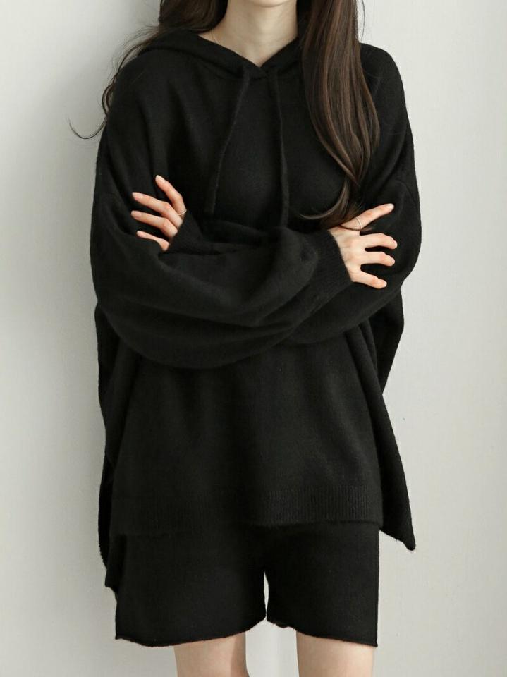 ウール混フードニット&ハーフパンツSET・p003838 レディース 【pt】セットアップ セット setup トップス ニット セーター スウェット 長袖 トレーナー フード フーディ パンツ ショート丈 メランジ 秋 冬 カジュアル ラフ 韓国ファッション MKT