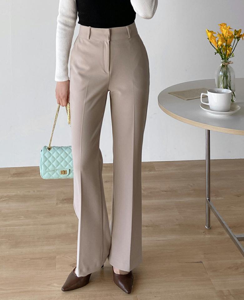 バックVカットフレアスラックス・t00389 レディース 【pt】 韓国ファッション ボトムス パンツ スラックス ロング丈 フルレングス ハイウエスト バックVカット 伸縮 スリム フレア ブーツカット 無地 オフィスカジュアル 春 夏 カジュアル