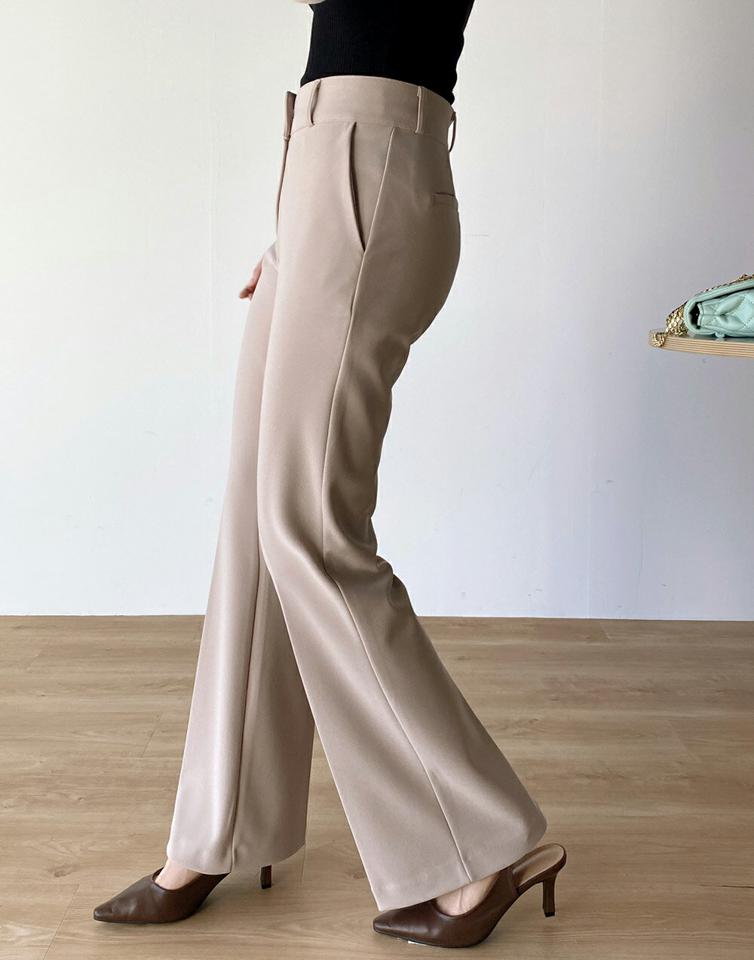 バックVカットフレアスラックス・t00389 レディース 【pt】 韓国ファッション ボトムス パンツ スラックス ロング丈 フルレングス ハイウエスト バックVカット 伸縮 スリム フレア ブーツカット 無地 オフィスカジュアル 春 夏 カジュアル