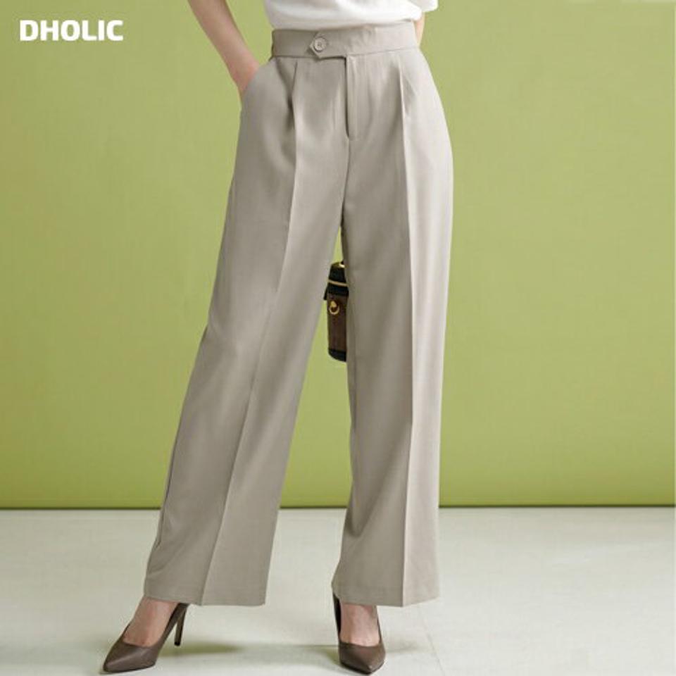 イージーワイドスラックス・t00301 レディース 【pt】 韓国ファッション ボトムス パンツ スラックス ロング丈 ハイウエスト ワンボタン イージー ワイド タック ストレート 無地 オフィスカジュアル デイリー 春 夏 カジュアル