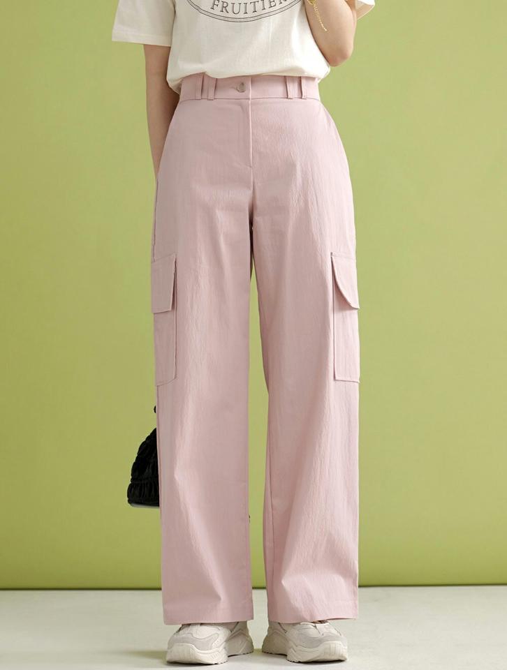 カーゴワイドパンツ・t00310 レディース 【pt】 韓国ファッション パンツ デイリー ロング丈 カーゴパンツ ワイド ストレート ダブルベルトループ ハイウエスト カジュアル お出かけ 春 カジュアル