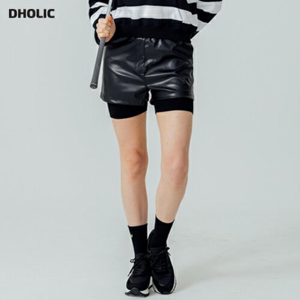 インナーパンツレザー調ショートパンツ・p003632 レディース 【pt】パンツ ショート丈 ショーパン 単色 無地 シンプル ベーシック インナーパンツ レザー調 合皮 短パン 秋 冬 春 ユニーク 個性的 韓国ファッション MKT【GOLFWEAR ゴルフウェア】