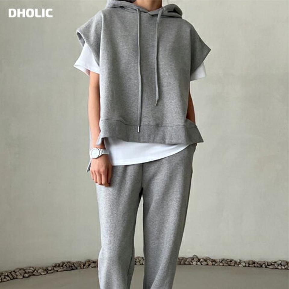 フードベスト&ジョガーパンツSET・p003615 レディース 【pt】セットアップ セット setup トップス ベスト フード フーディ 半袖 ノースリーブ フレンチスリーブ パンツ ロング丈 ジョガーパンツ 春 夏 秋 カジュアル ラフ 韓国ファッション MKT