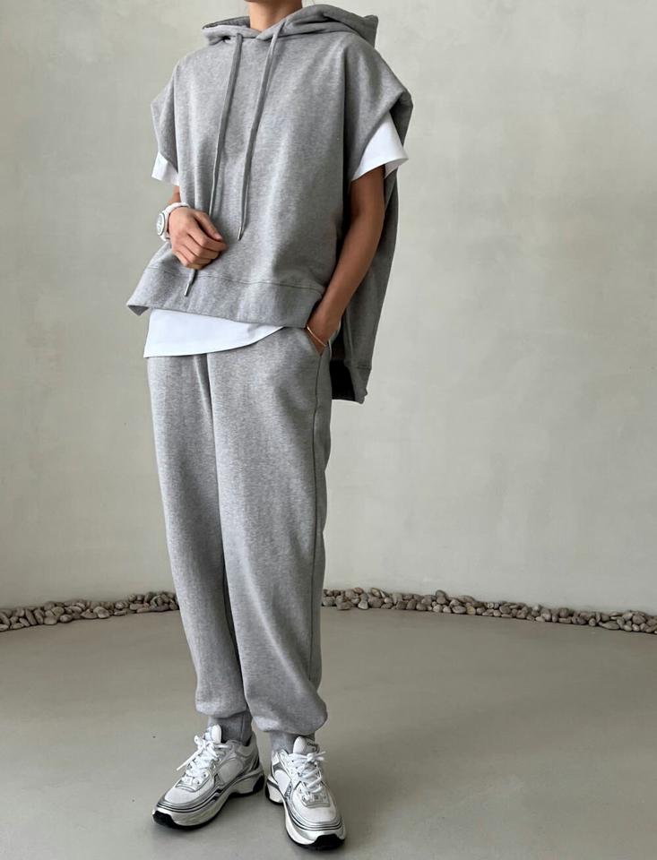 フードベスト&ジョガーパンツSET・p003615 レディース 【pt】セットアップ セット setup トップス ベスト フード フーディ 半袖 ノースリーブ フレンチスリーブ パンツ ロング丈 ジョガーパンツ 春 夏 秋 カジュアル ラフ 韓国ファッション MKT