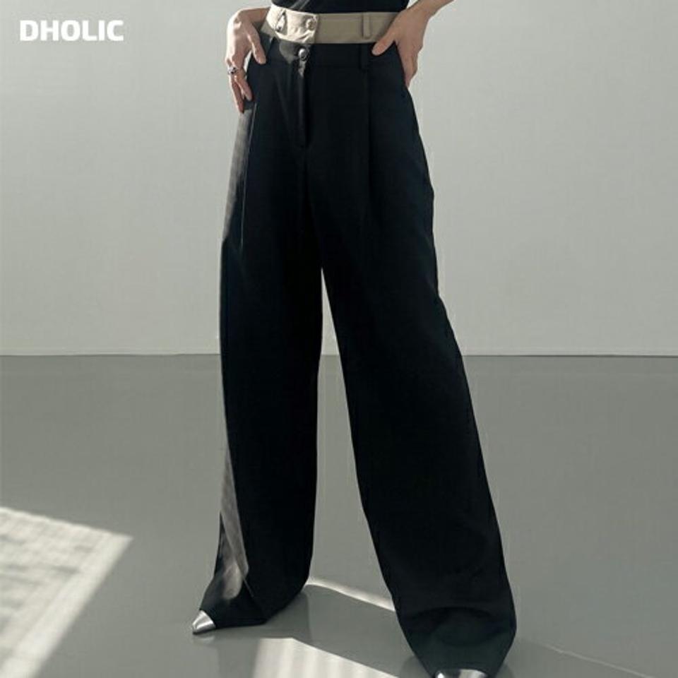 配色ダブルボタンスラックス・p003206 レディース 【pt】パンツ ロング丈 スラックス 配色 柄 模様 ダブルボタン ワイド タック ストレート 秋 冬 ユニーク 個性的 カジュアル モード 韓国ファッション MKT