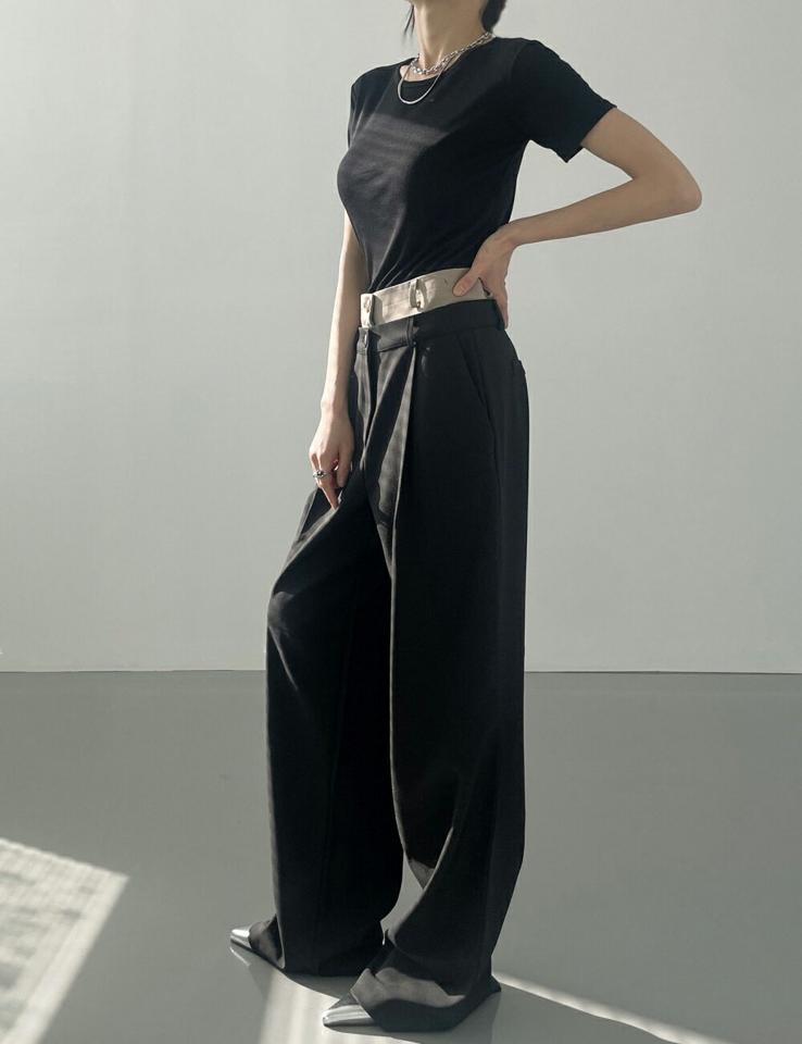 配色ダブルボタンスラックス・p003206 レディース 【pt】パンツ ロング丈 スラックス 配色 柄 模様 ダブルボタン ワイド タック ストレート 秋 冬 ユニーク 個性的 カジュアル モード 韓国ファッション MKT