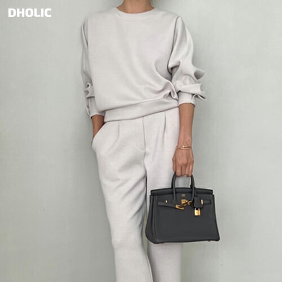 タックスウェット&パンツSET・p002868 レディース 【pt】セットアップ セット setup トップス スウェット トレーナー 長袖 単色 無地 シンプル ベーシック パンツ ロング丈 タック 秋 冬 カジュアル ラフ 韓国ファッション MKT