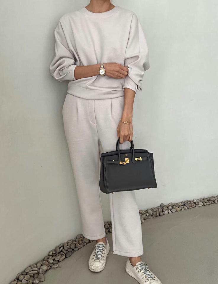 タックスウェット&パンツSET・p002868 レディース 【pt】セットアップ セット setup トップス スウェット トレーナー 長袖 単色 無地 シンプル ベーシック パンツ ロング丈 タック 秋 冬 カジュアル ラフ 韓国ファッション MKT