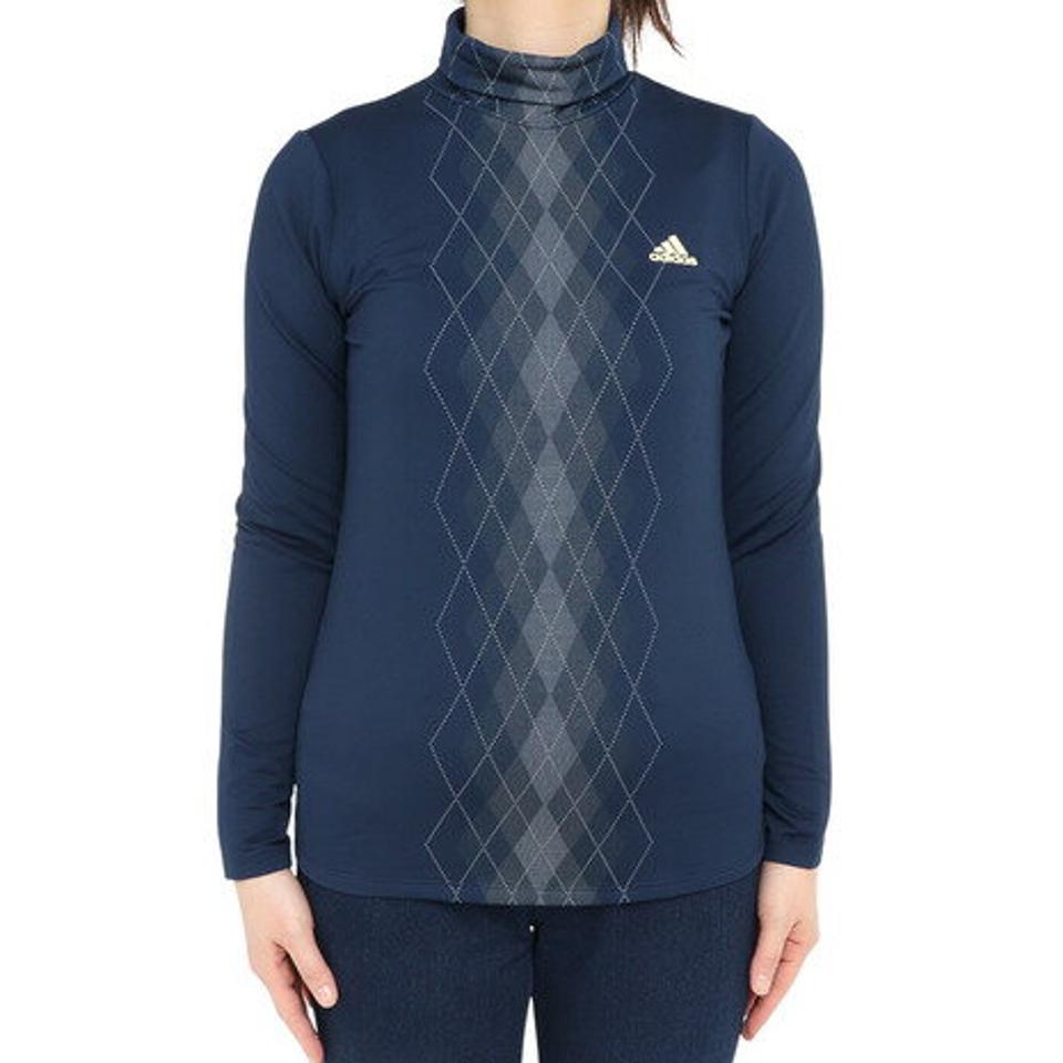 アディダス（ADIDAS）（レディース）ゴルフウェア 保温 ストレッチ COLD. RDY アーガイルプリント 長袖タートルネックシャツ MMR97
