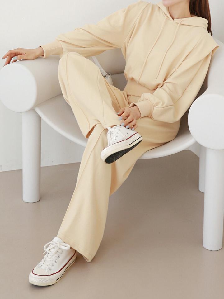 パワショルパーカー&スウェットパンツSET・p003918 レディース 【pt】セットアップ セット setup トップス スウェット トレーナー 長袖 単色 無地 シンプル パーカー フード パンツ ロング丈 単色 無地 ワイド 秋 冬 韓国ファッション MKT