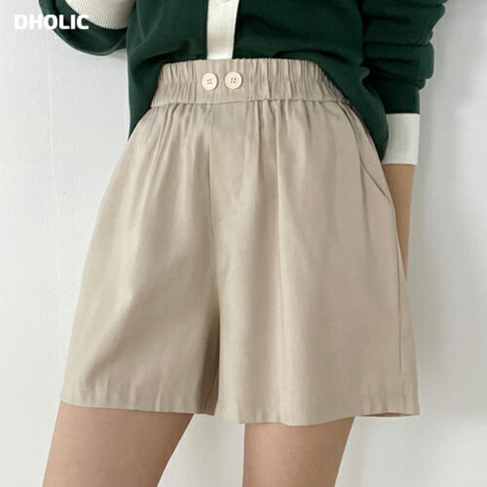 ツーボタンショートパンツ・t00325 レディース 【pt】 韓国ファッション ボトムス パンツ ショートパンツ ハーフパンツ ハイウエスト ウエストゴム ツーボタン ワイド 無地 シンプル ベーシック デイリー 春 夏 カジュアル