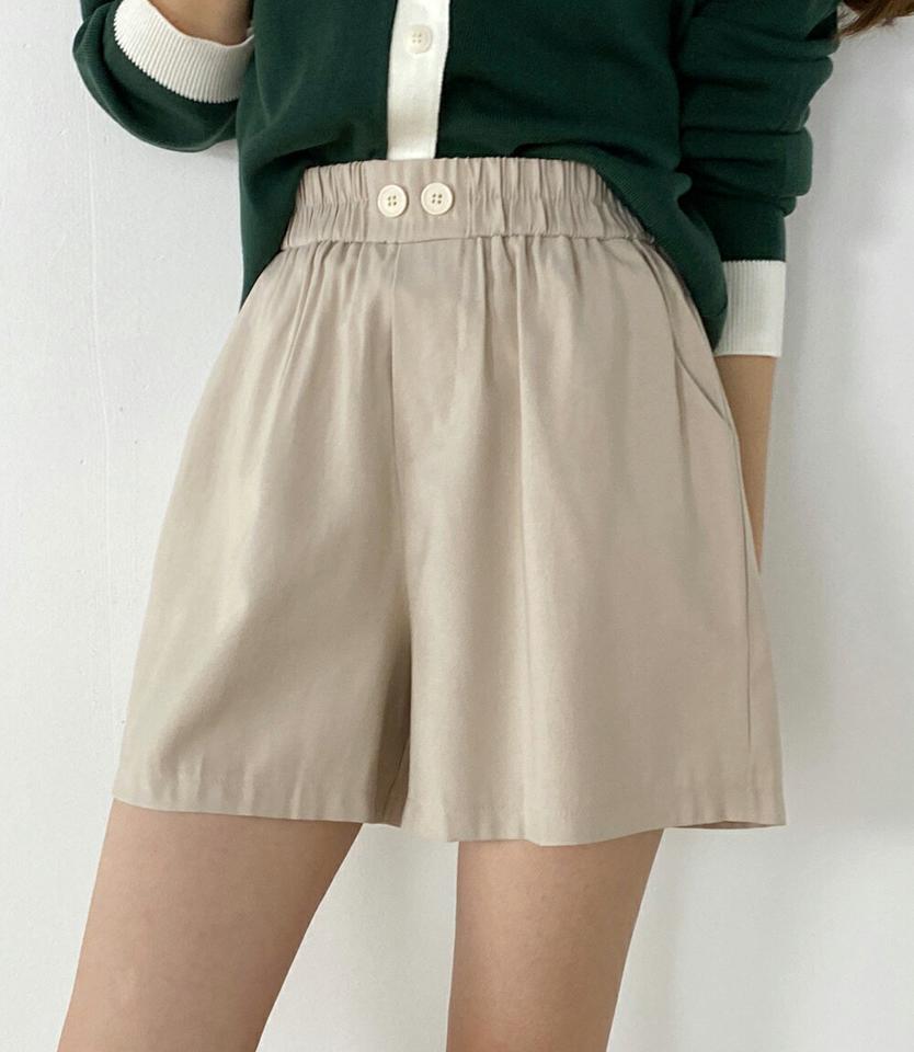 ツーボタンショートパンツ・t00325 レディース 【pt】 韓国ファッション ボトムス パンツ ショートパンツ ハーフパンツ ハイウエスト ウエストゴム ツーボタン ワイド 無地 シンプル ベーシック デイリー 春 夏 カジュアル