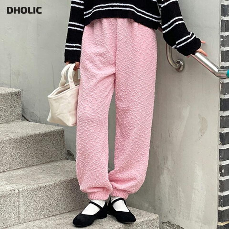 テクスチャージョガーパンツ・t00317 レディース 【pt】 韓国ファッション ボトムス パンツ ジョガーパンツ ロング丈 ハイウエスト テクスチャー もこもこ ワイド ストレート ゆったり 無地 キュート お出かけ デイリー 春 カジュアル