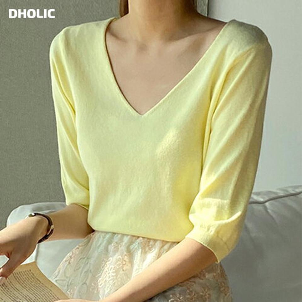 Vネック半袖ニット・t00305 レディース 【tops】 韓国ファッション トップス ニット Vネック 半袖 リブヘム スタイルアップ 春 オフィスカジュアル お出かけ スリムフィット カラバリ 着回し カジュアル