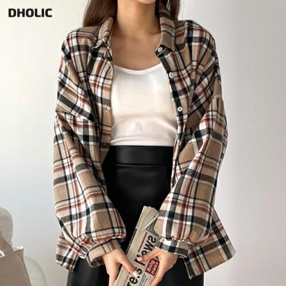オーバーサイズチェックシャツ・t00300 レディース 【tops】 韓国ファッション トップス シャツ オーバー ルーズ チェック 柄 カラーネック ギャザー バックラウンドヘム ベーシック 着回し 春 お出かけ カジュアル