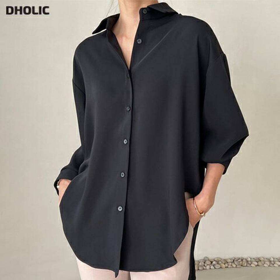ラウンドヘムシルキーシャツ・p003619 レディース 【bl】シャツ トップス 長袖 単色 無地 シンプル ベーシック シルキー ドロップショルダー 春 秋 冬 かわいい 可愛い カジュアル ラフ ゆったり 大人 韓国ファッション MKT