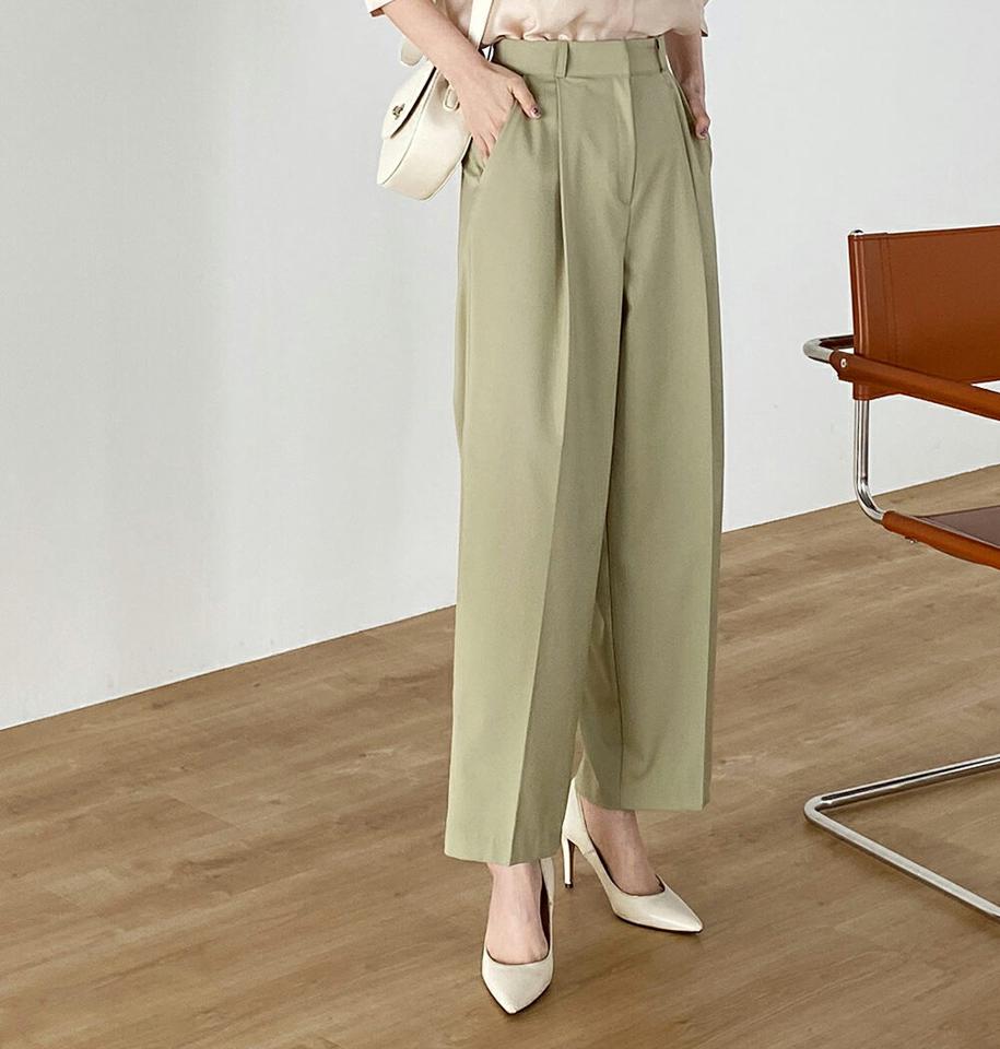 ワンタックワイドスラックス・t00357 レディース 【pt】 韓国ファッション ボトムス パンツ スラックス ロング丈 9分丈 ハイウエスト ワンタック ワイド ストレート レーヨン混 無地 オフィスカジュアル 大人 デイリー 春 夏 カジュアル