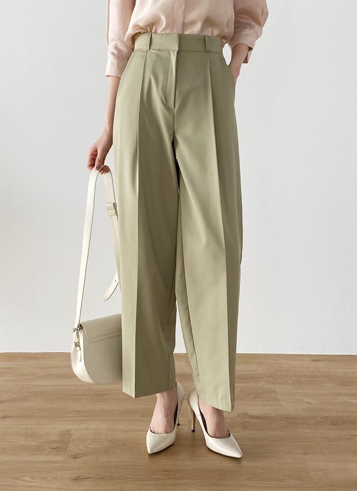 ワンタックワイドスラックス・t00357 レディース 【pt】 韓国ファッション ボトムス パンツ スラックス ロング丈 9分丈 ハイウエスト ワンタック ワイド ストレート レーヨン混 無地 オフィスカジュアル 大人 デイリー 春 夏 カジュアル