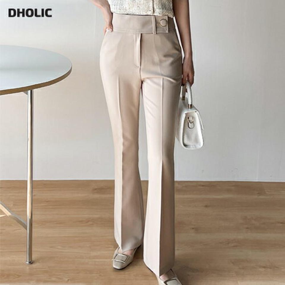 テンセル混フレームボタンフレアスラックス・b00540 レディース 【pt】 韓国ファッション ボトムス パンツ スラックス ロング丈 フルレングス ハイウエスト フレームボタン テンセル混 フレア ブーツカット スリム 無地 大人 春 夏 カジュアル