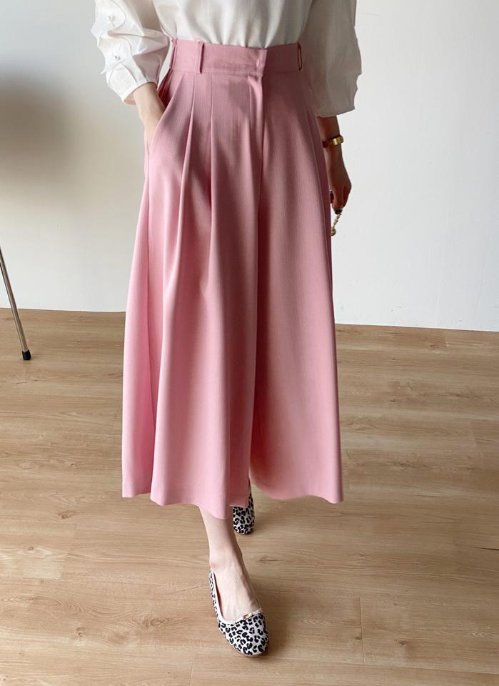 ツータックワイドフレアパンツ・b00539 レディース 【pt】 韓国ファッション ボトムス パンツ 9分丈 ハイウエスト ツータック ベルトループ ワイド フレア Aライン ゆったり レーヨン混 無地 パステル 大人 春 夏 カジュアル