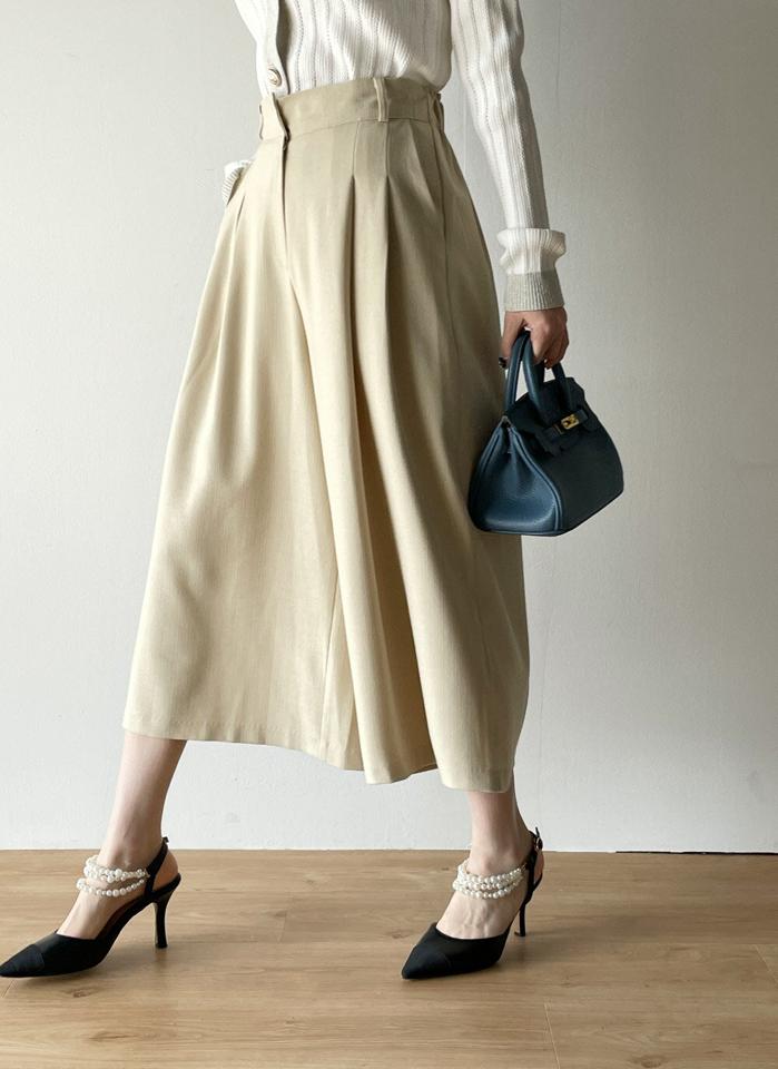 ツータックワイドフレアパンツ・b00539 レディース 【pt】 韓国ファッション ボトムス パンツ 9分丈 ハイウエスト ツータック ベルトループ ワイド フレア Aライン ゆったり レーヨン混 無地 パステル 大人 春 夏 カジュアル